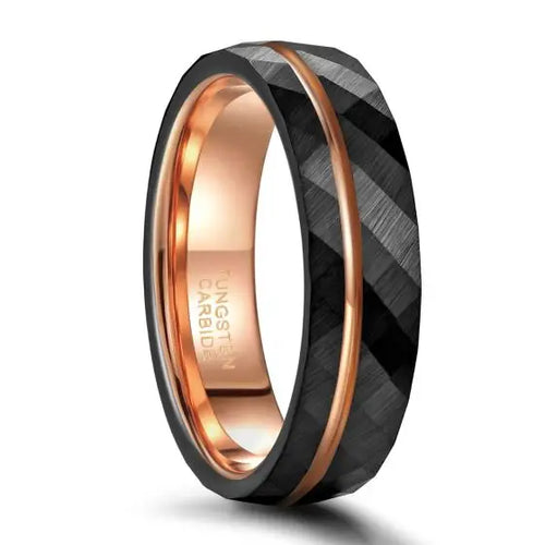 Load image 1 in gallery view. Black Brushed Tungsten Ring Inlay Rose Gold Line Wedding Ring for Men