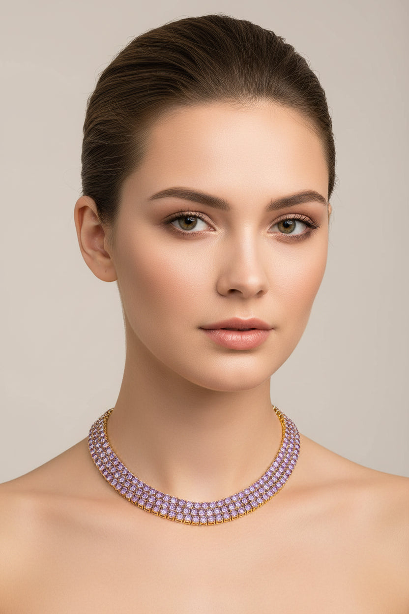 Purple Zircon Tennis Hip-hop Necklace for Women