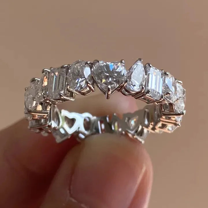 Silver Plated Multi Shaped Design Sparkling Crystal Zircon Bridal Engagement Wedding Rings