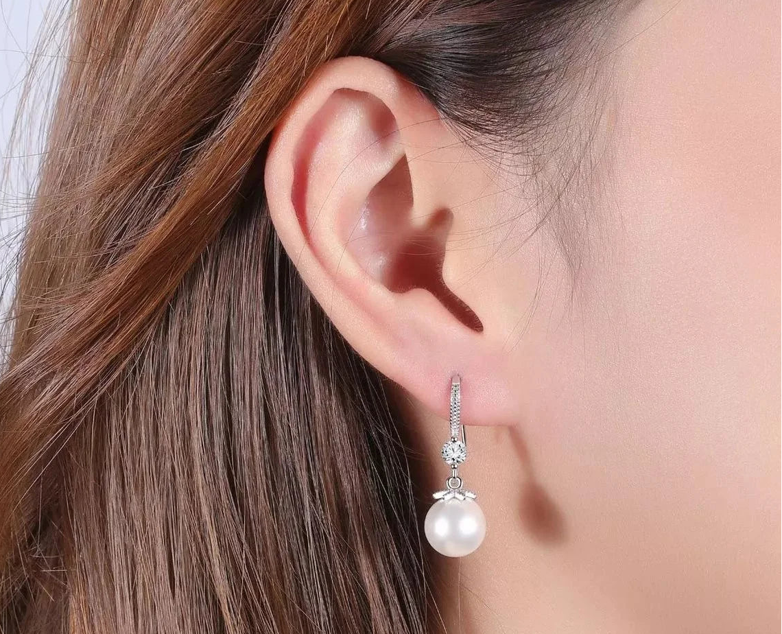 925 Sterling Silver Natural Pearl Dangle Drop Earrings Gift for Women
