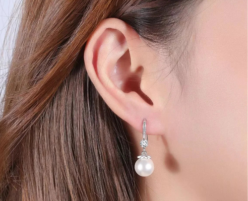 Load image 1 in gallery view. 925 Sterling Silver Natural Pearl Dangle Drop Earrings Gift for Women