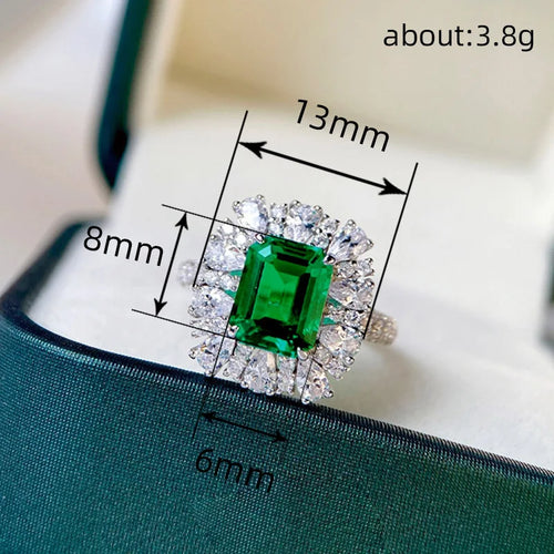 Load image 1 in gallery view. Silver Cubic Zirconia Flower Ring, Geometric Design Green & White Crystal Ring