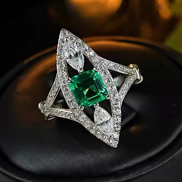 Silver Plated Green Crystal Zircon Marquise Shaped  Rings for Women