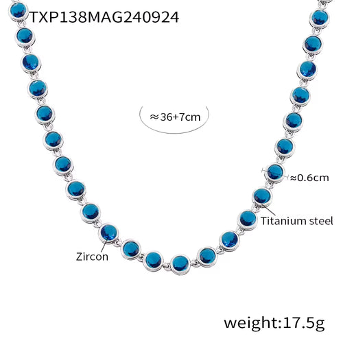 Load image 1 in gallery view. 18K Gold Bead Zircon Tennis Chain Necklace in Pink, Red, Multi, Green, Blue, Golden