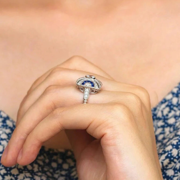 Geometric Square Design Round Imitated Diamond Rings for Engagement Wedding Silver Plated Rings Jewelry for Women