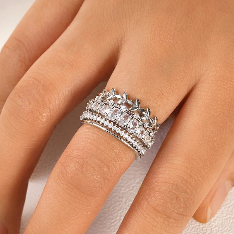 Geometric Design Zircon Silver/Gold Plated 5Pcs Sets
