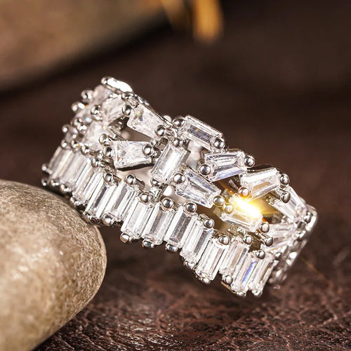 Load image 1 in gallery view. Silver Plated Geometric Sparkling Cubic Zirconia Adjustable Size
