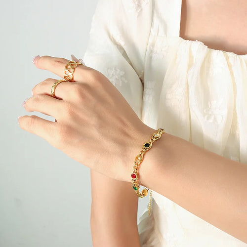 Load image 1 in gallery view. 18K Gold Plated Titanium Bracelets, Necklace, Minimalist French Retro Style Zircon for Women