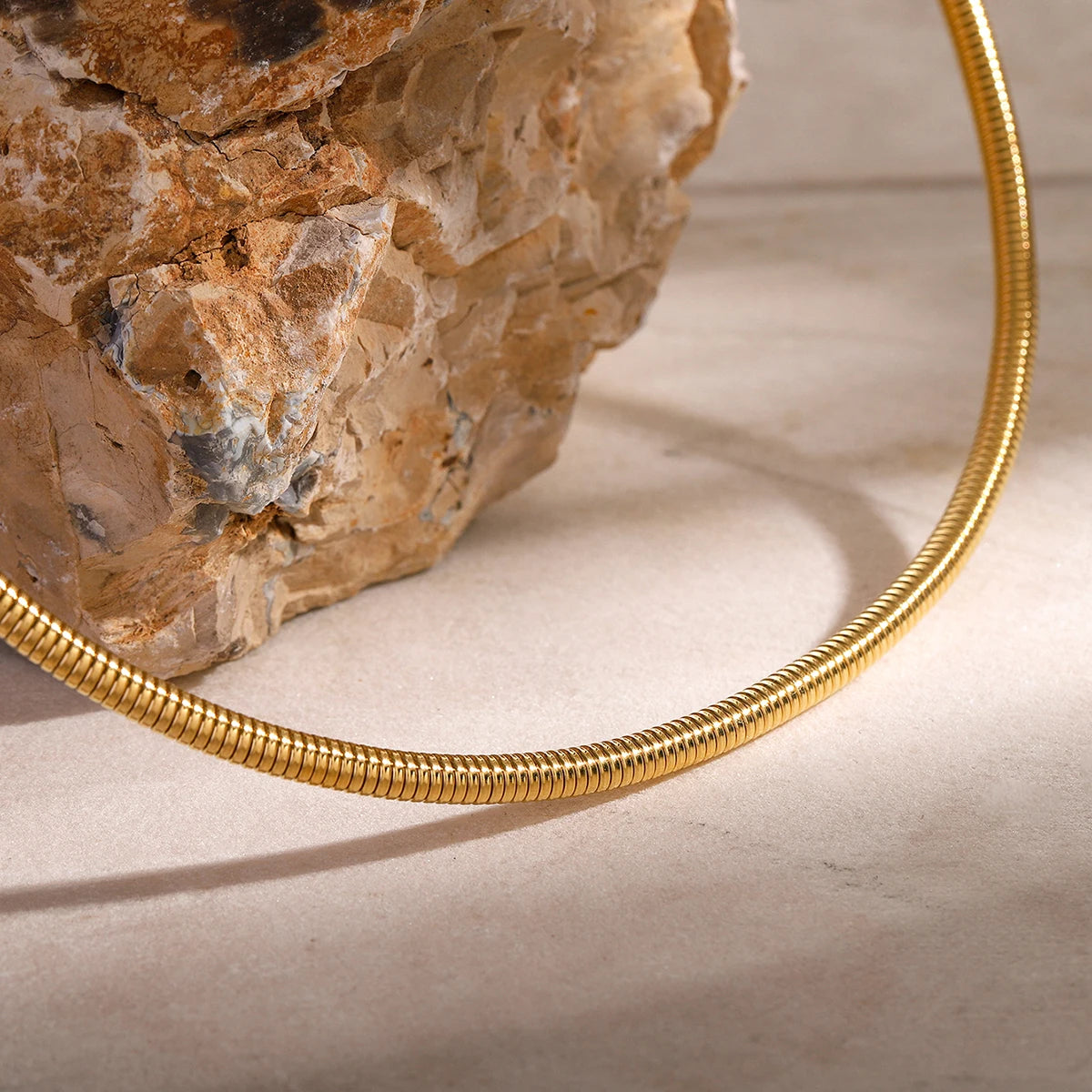 18K Gold Plated Round Snake Bone Chain Woman Necklace