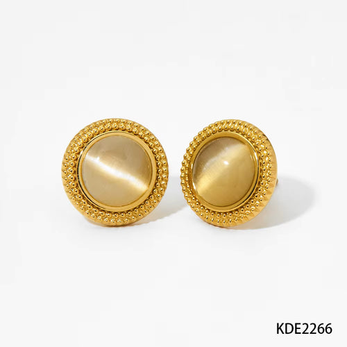 Load image 1 in gallery view. Gold Plated  Vintage Stud Earrings with Natural Stone Ball Design Waterproof