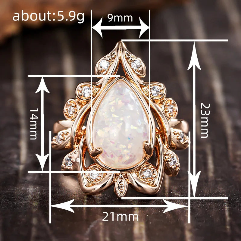 Champagne Gold Plated Zircon Rings Marquise Cut Pear Shaped Opal Rings for Women Wedding