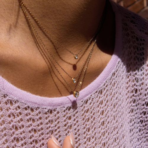 Load image 1 in gallery view. 18K Gold Plated Classic Round White Zircon Pendant O-Chain Three-Layer Necklace
