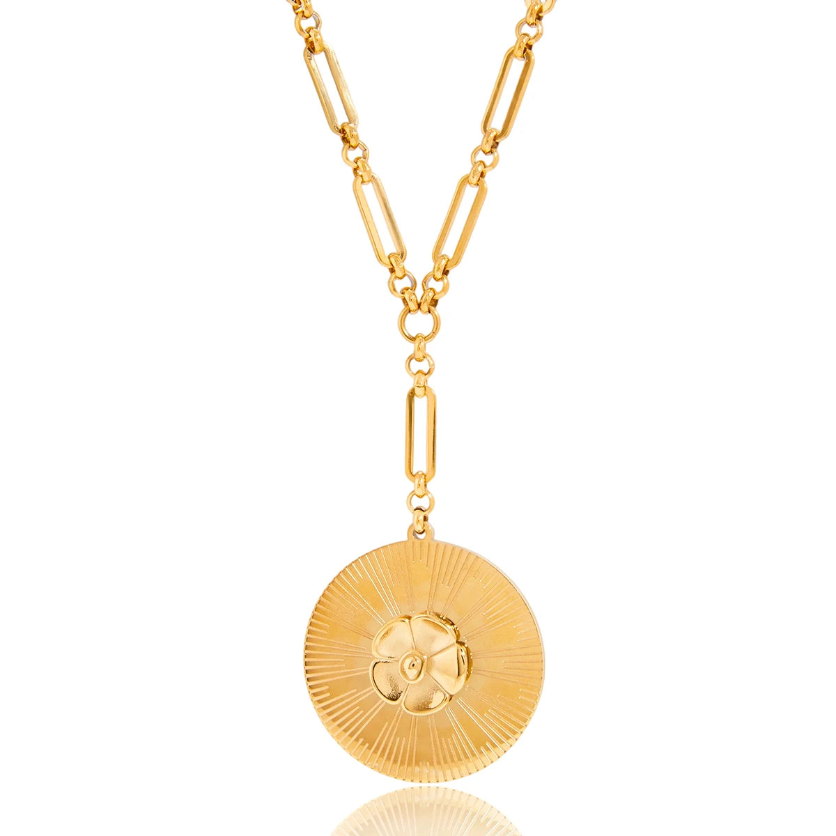 Modern Classic Compass Flower Camellia Pendant Necklace