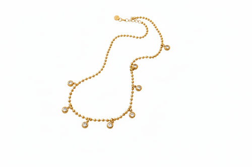 Load image 1 in gallery view. 18K Gold Plated Trendy Classic Round White Zircon Pendant Bead Necklace