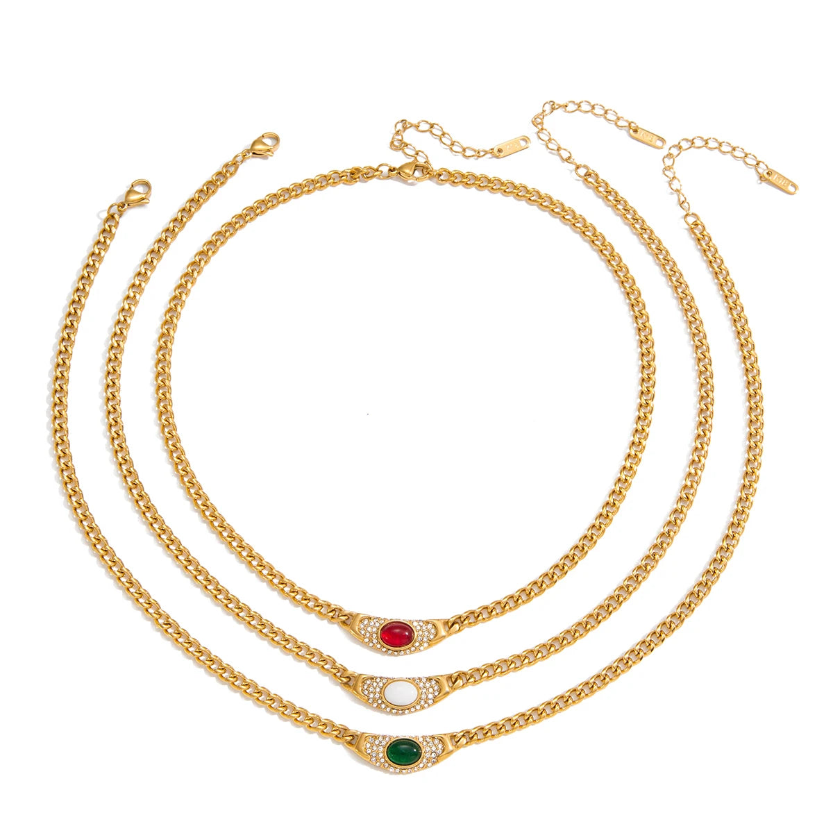 Vintage Autumn Winter 18K PVD Gold Plating Waterproof White Green Red Necklace for Children and Woman