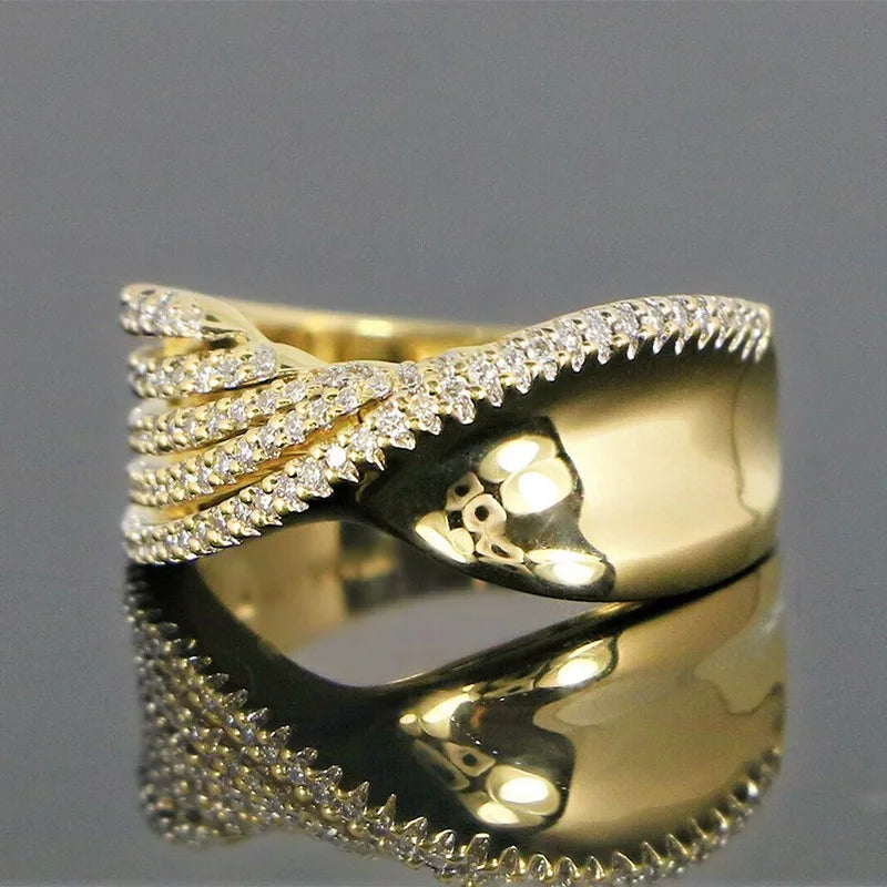 Gold Plated Custom Twist Cubic Zirconia Rings for Women Engagement