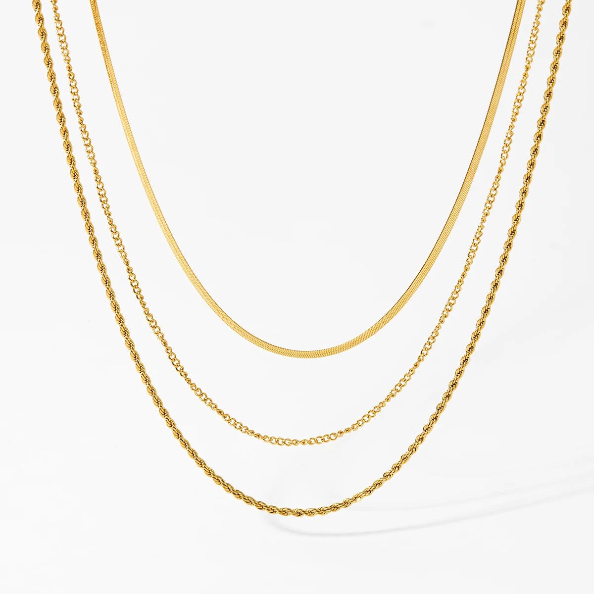 Gold Plated Dainty Three Layer Chain Anti-Tarnish Necklace Jewelry for Women
