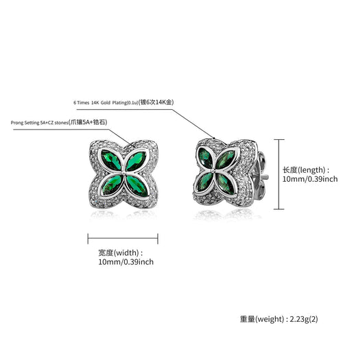 Load image 1 in gallery view. Clover Stud Earrings Iced Out ZIRCON Pink White Green Black