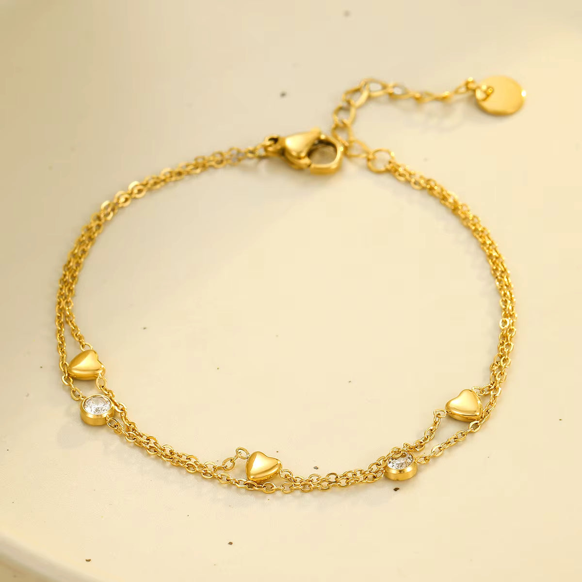 18K Gold Plated Stainless Steel Heart Zircon Charm Bracelet