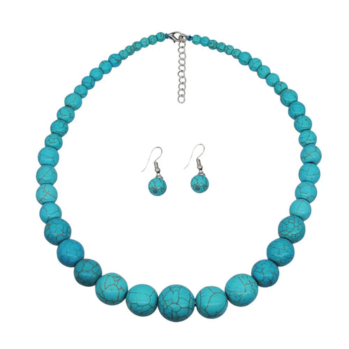 Load image 1 in gallery view. Turquoise Bead Necklace & Earrings Set - Handmade Boho Jewelry