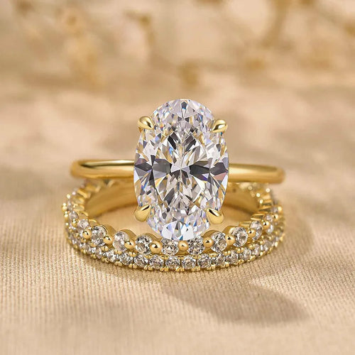 Load image 1 in gallery view. Rhodium Plated Zircon Eternity Ring Set, Oval Cut Stackable Bands