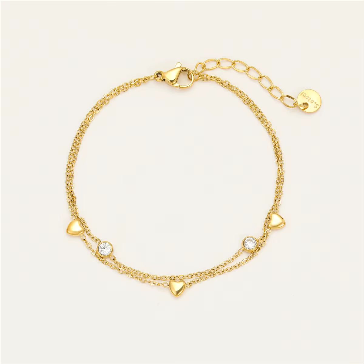 18K Gold Plated Stainless Steel Heart Zircon Charm Bracelet