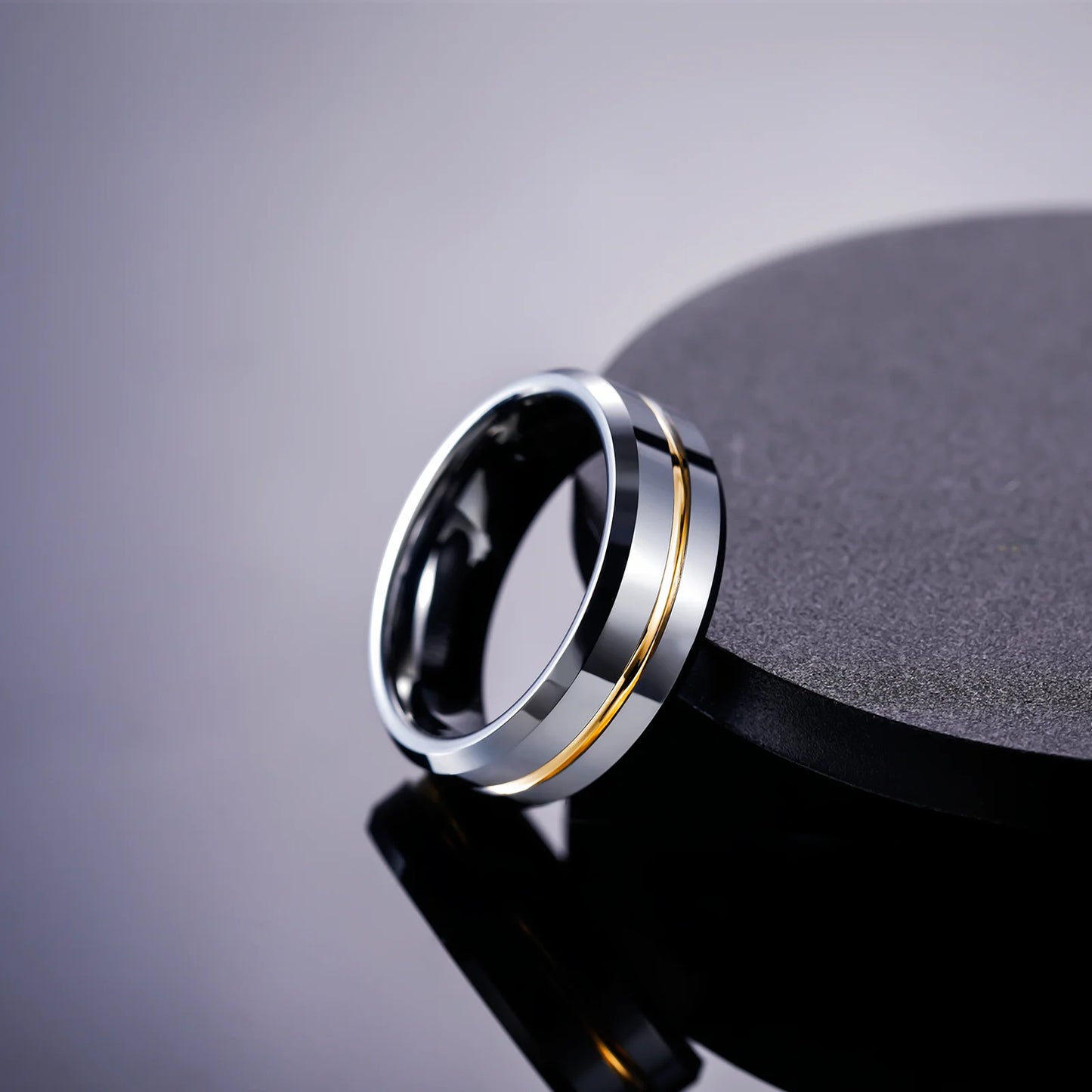 24K Gold Plated 8mm Wedding Band Customized High Polished Gold Inlay Tungsten Carbide Ring for Men