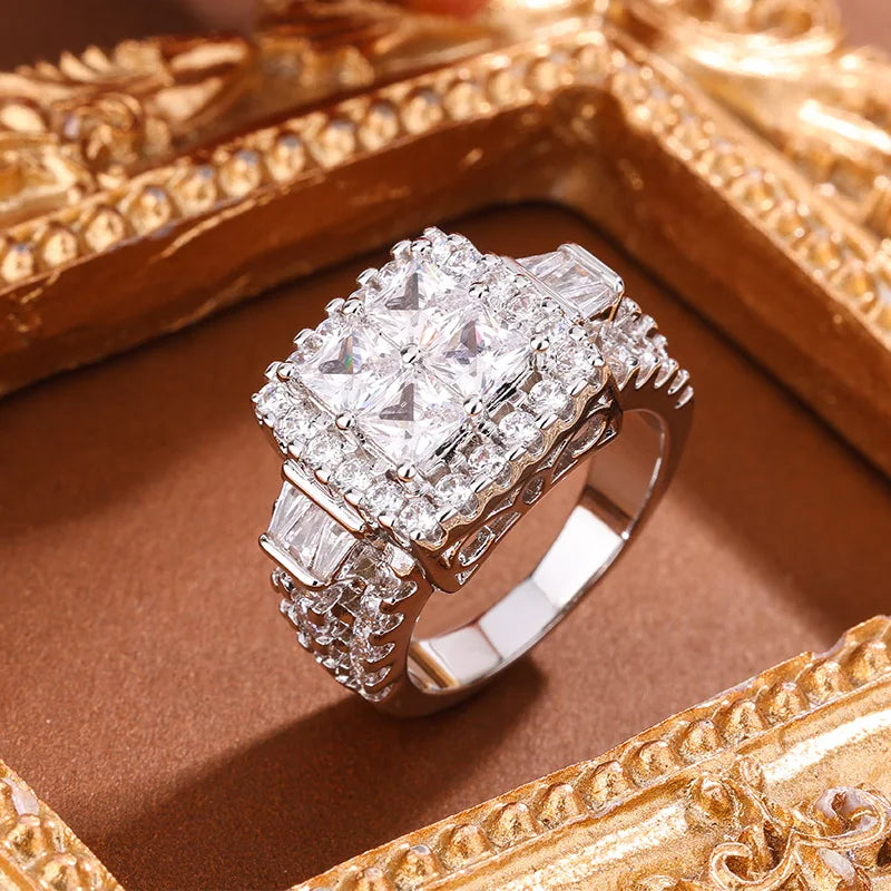 Platinum Plating Charming Multi-zirconia Geometric Wedding Engagement Ring for Women