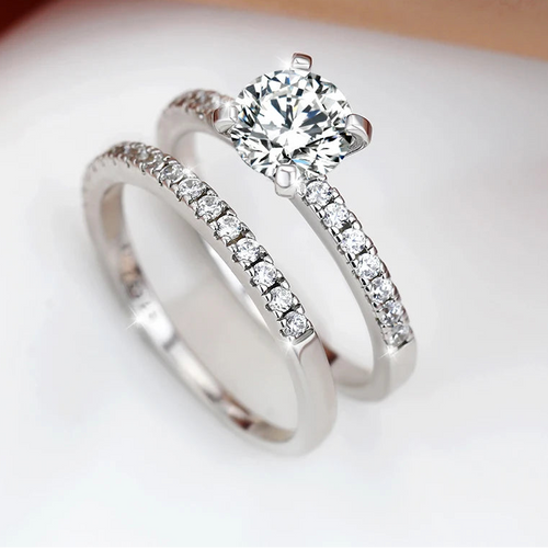 Load image 1 in gallery view. 925 Sterling Ring Full Diamond Rhinestone Cubic Zircon Rings Set