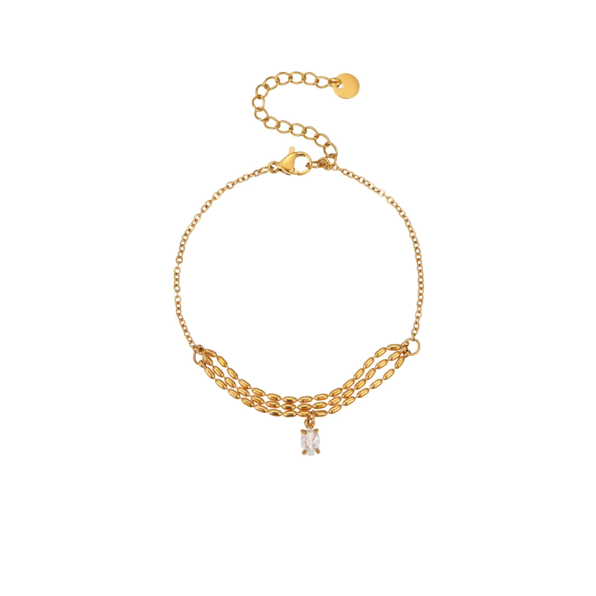 Square Zircon Charm 18K Gold Plated Stainless Steel Tennis Bracelet