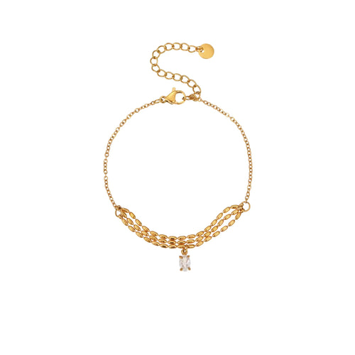 Load image 1 in gallery view. Square Zircon Charm 18K Gold Plated Stainless Steel Tennis Bracelet