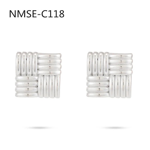 Load image 1 in gallery view. Gold Plated Two-Tone Geometric Square Stud Earrings – Stainless Steel