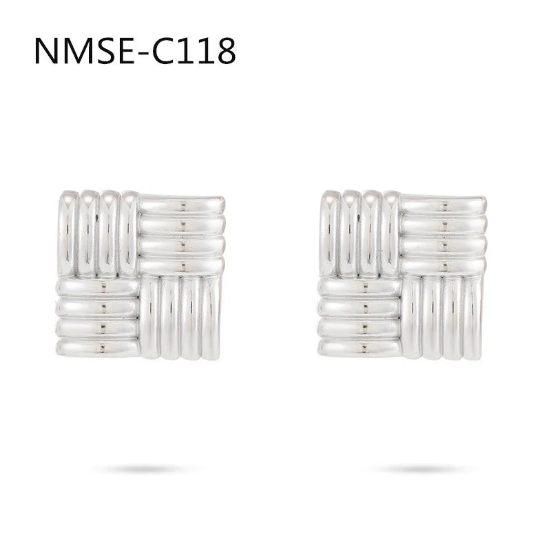 Gold Plated Two-Tone Geometric Square Stud Earrings – Stainless Steel