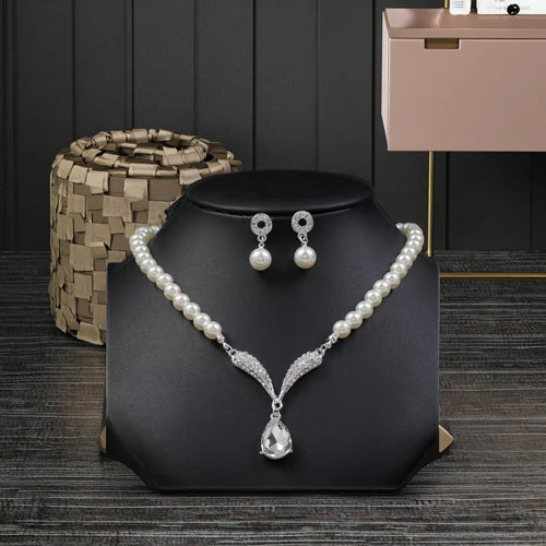 Load image 1 in gallery view. 2pc Pearl Necklace and Earring set for Women Party