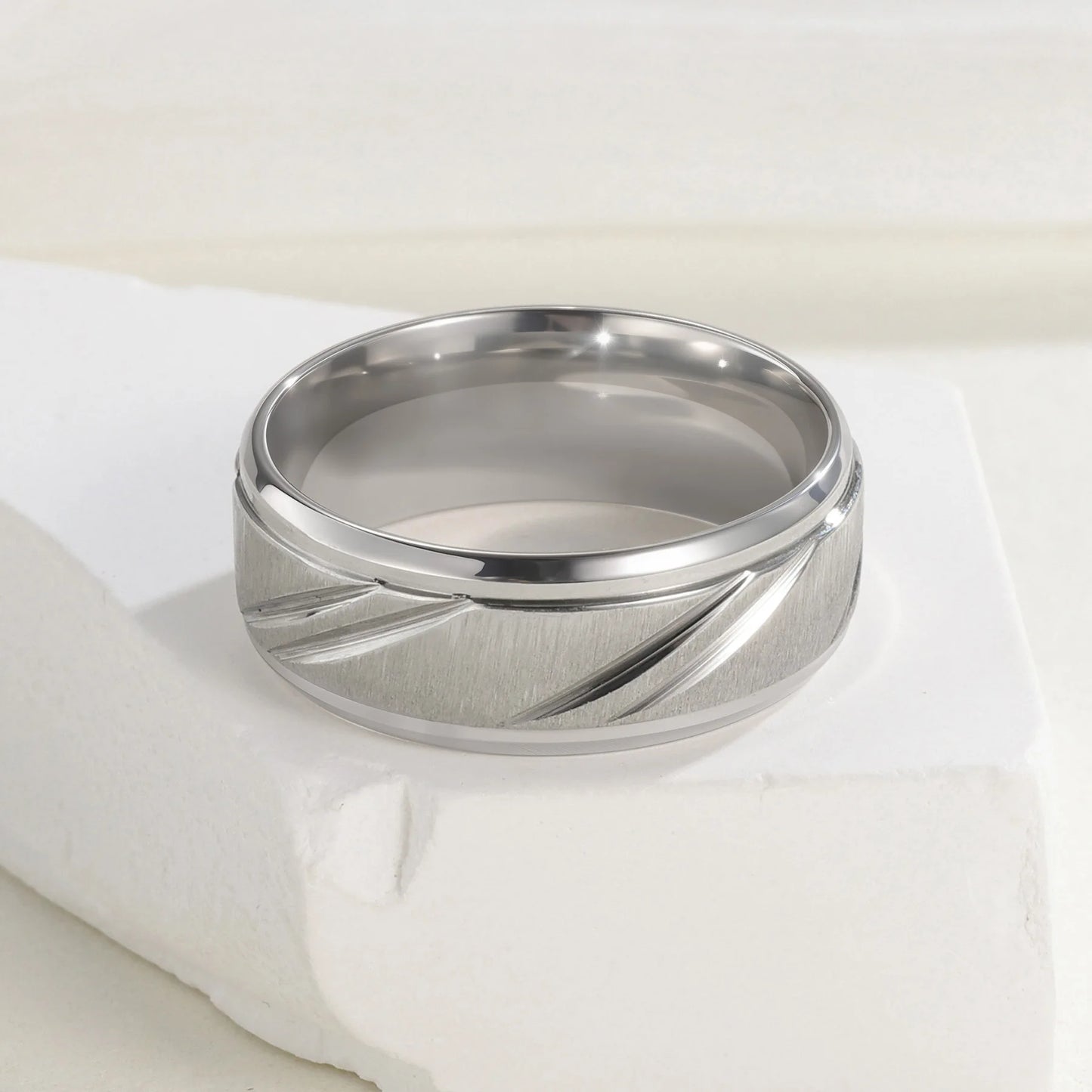 Stainless Steel Rings for Men Diagonal Sand Lines for Man