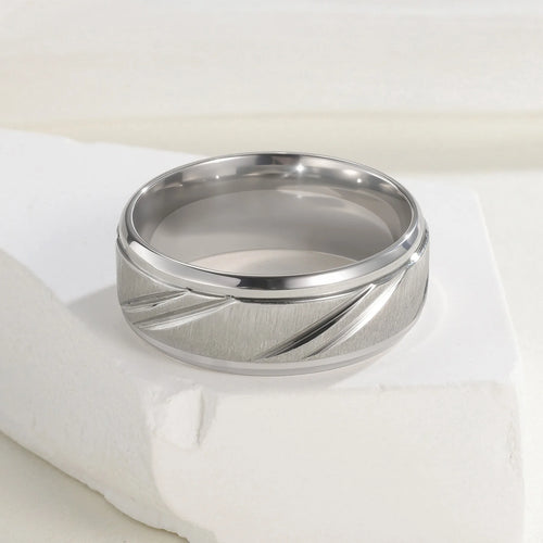 Load image 1 in gallery view. Stainless Steel Rings for Men Diagonal Sand Lines for Man
