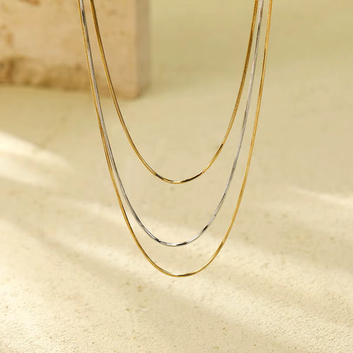 Load image 1 in gallery view. The 18K Gold Plated Stainless Steel Layered Snake Chain Necklace