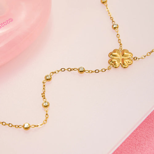 Load image 1 in gallery view. 18K Gold Plated Necklace Classic Four-leaf Clover Bead Zircon Y-shaped Necklace