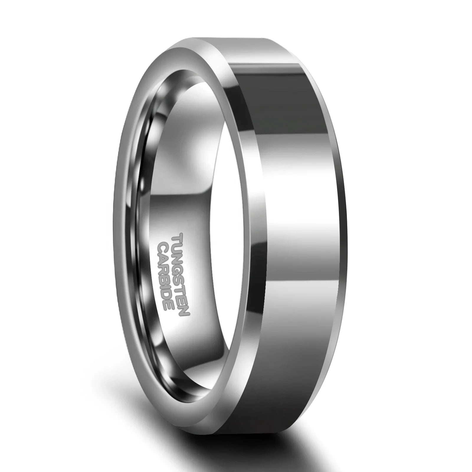 6MM High Polished Beveled Edge Tungsten Carbide Rings for Women and Men