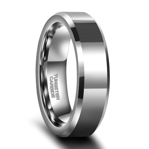 Load image 1 in gallery view. 6MM High Polished Beveled Edge Tungsten Carbide Rings for Women and Men