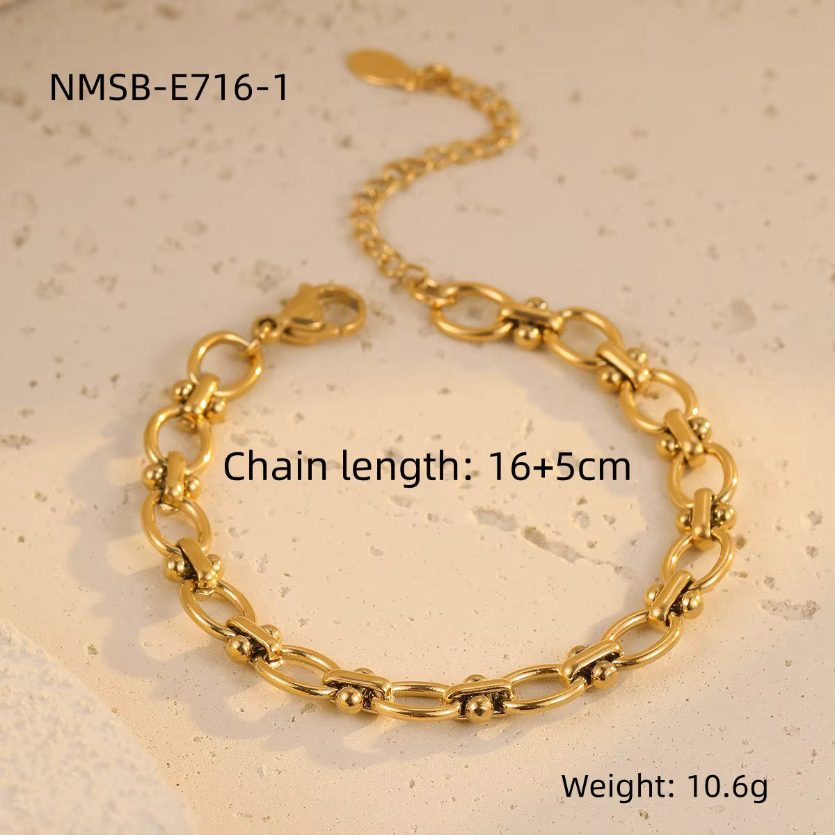 Charm Chain Bracelet for Girls Geometric Zircon Stainless Steel with 18K Gold Plated