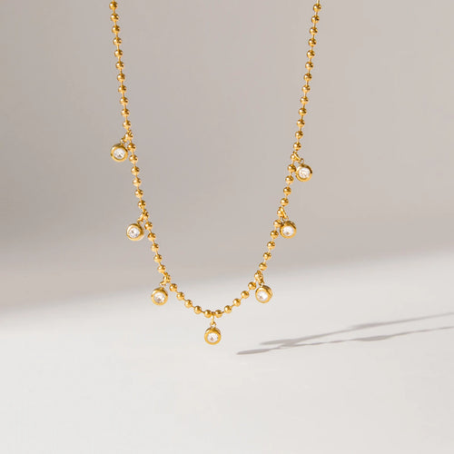 Load image 1 in gallery view. 18K Gold Plated Trendy Classic Round White Zircon Pendant Bead Necklace