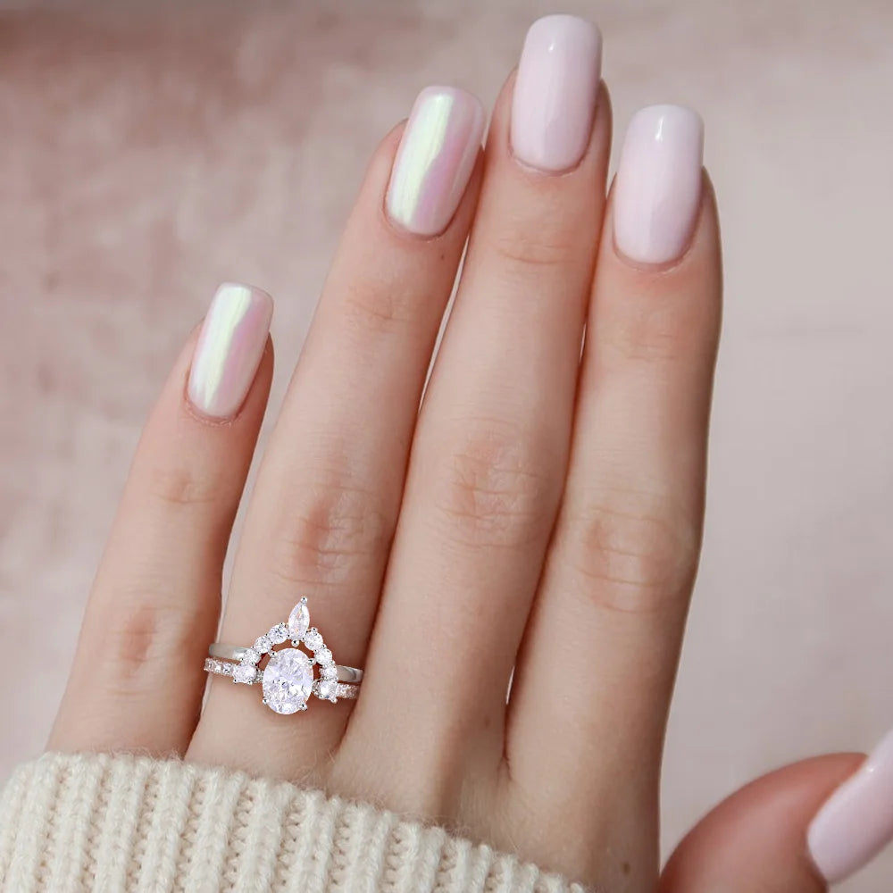 Copper Ring Oval Cut Cubic Zirconia Curved CZ Engagement Stackable Rings