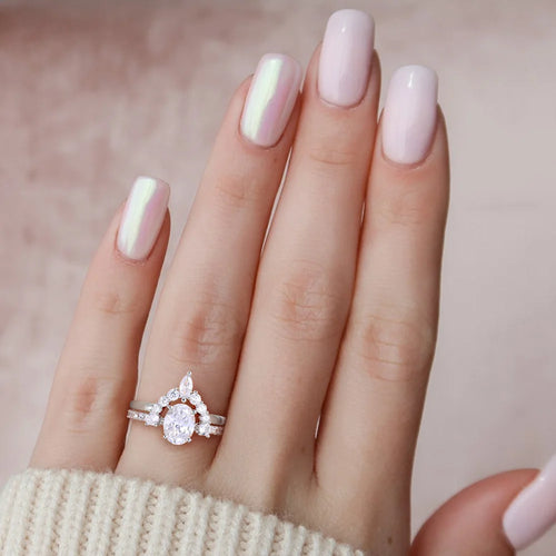 Load image 1 in gallery view. Copper Ring Oval Cut Cubic Zirconia Curved CZ Engagement Stackable Rings