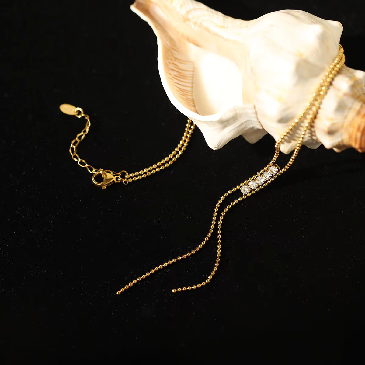18k Gold Plated Necklace White Zircon Long Y Chain Necklace