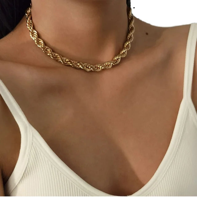 Gold Plated Twisted Rope Chain Choker Necklace and Bracelet Set for Parties Weddings For Women Men