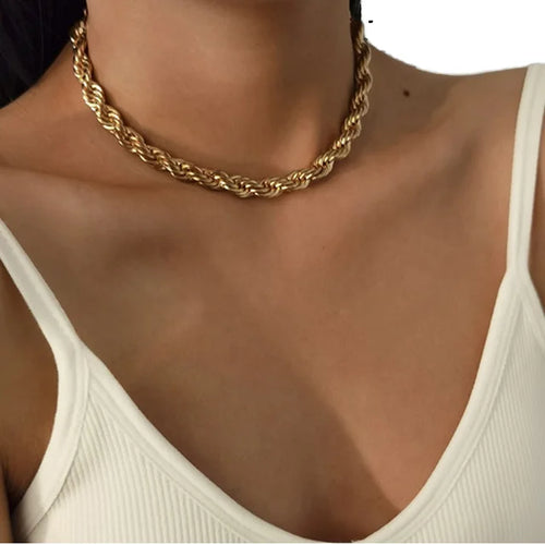 Load image 1 in gallery view. Gold Plated Twisted Rope Chain Choker Necklace and Bracelet Set for Parties Weddings For Women Men