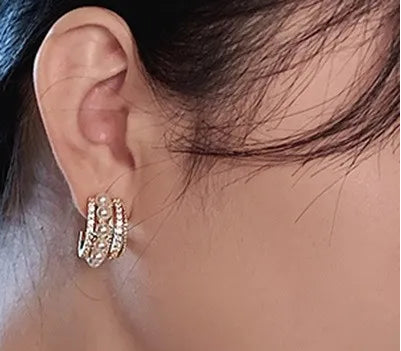 Earrings Diamond C-shaped Gold Plated Cuff Pearl Stud Earrings