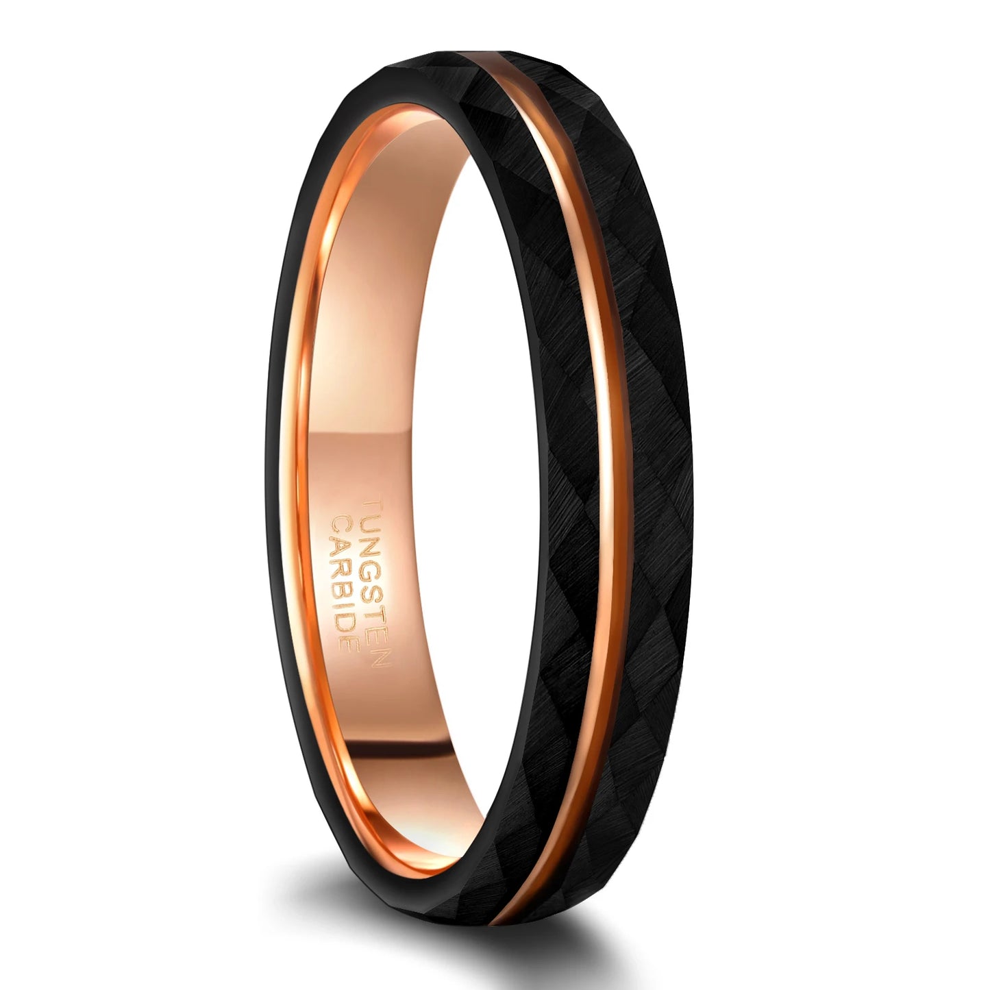 Black Brushed Tungsten Ring Inlay Rose Gold Line Wedding Ring for Men
