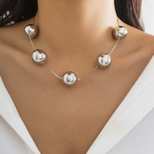 Load image 1 in gallery view. Big Beaded Punk Collar Geometric Type Clavicle Chain Round Silver Necklace